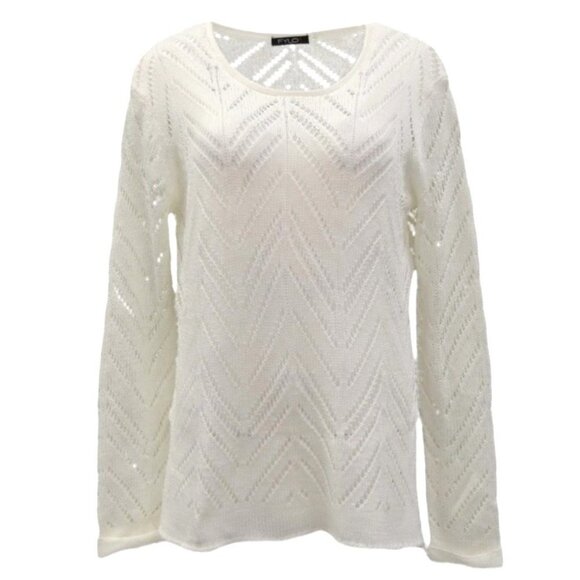 FYLO Ivory Open Crochet Knit Long‎ Sleeve Round Neck Pullover Sweater Size S - Picture 1 of 9